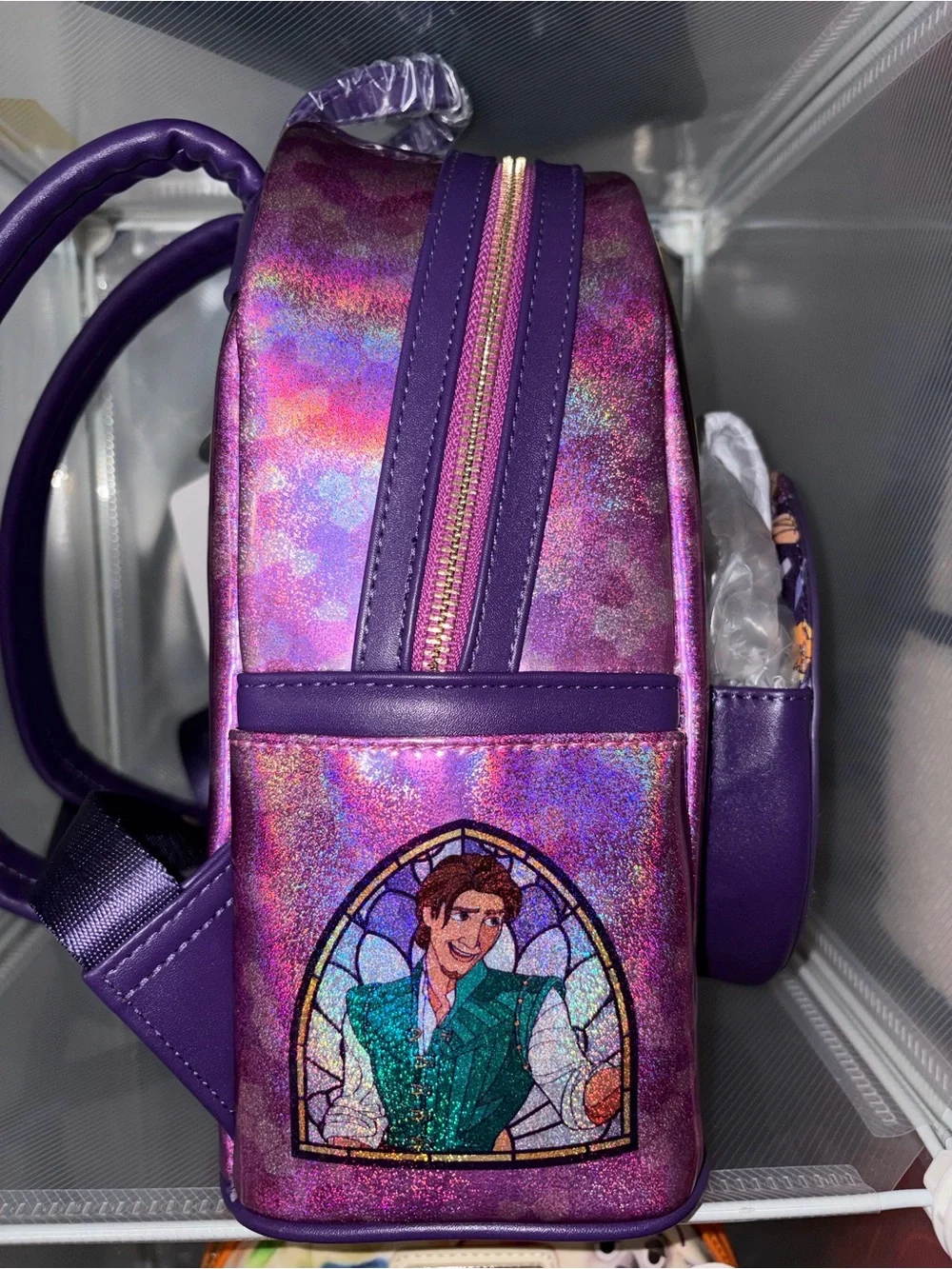 Loungefly Rapunzel Holographic Backpack - Purple & Gold